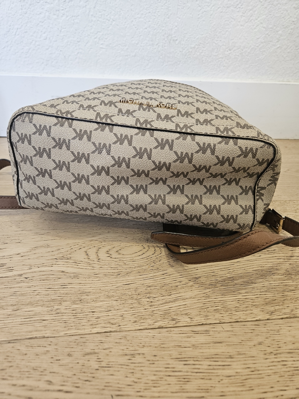 Michael Kors Beige and Brown MK Logo Dome Backpack - Picture 9 of 12